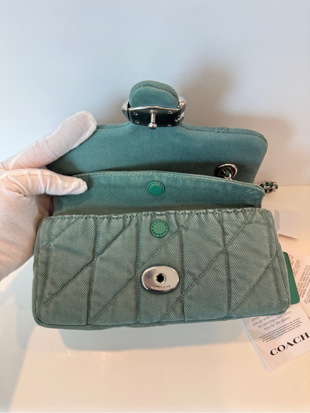 NWT Coach Tabby Colorful Denim Shoulder Bag 20 With Quilting Crossbody-IVY GREEN - Picture 8 of 13